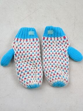 Billabong Kids Blue, White & Pink Crochet-Style Mittens